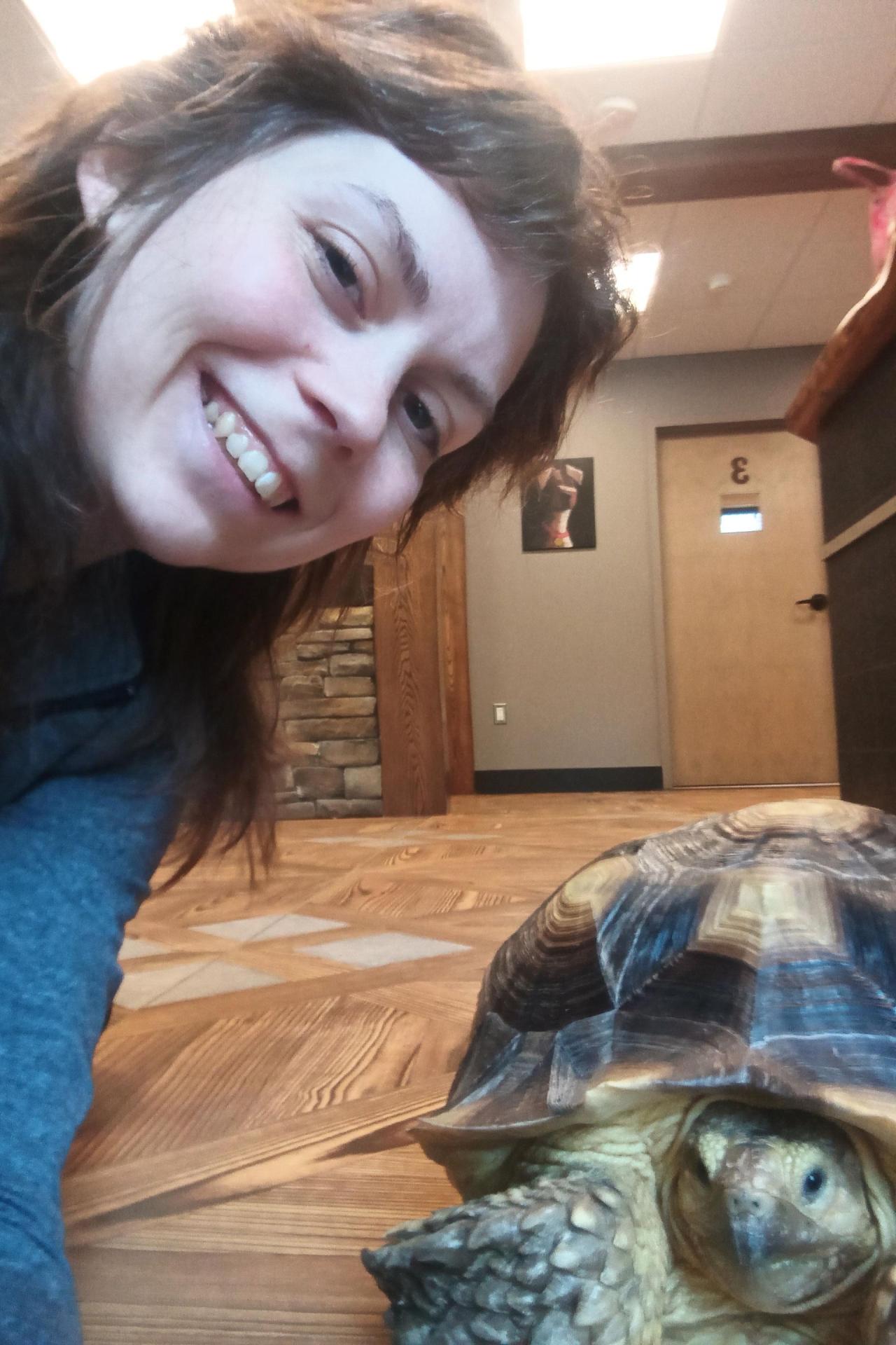 Deirdre is working with a tortoise named Elvis